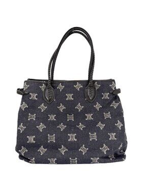 Celine Tote Macadam Handbag Denim Leather Navy Silver Vintage